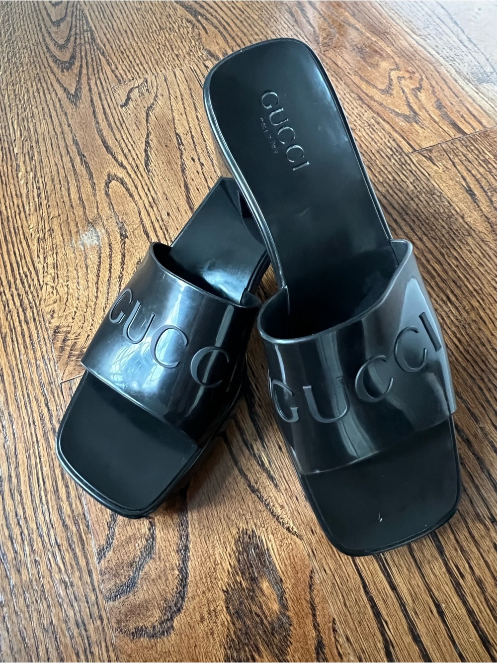 Gucci Black Embossed Logo Slide Mules